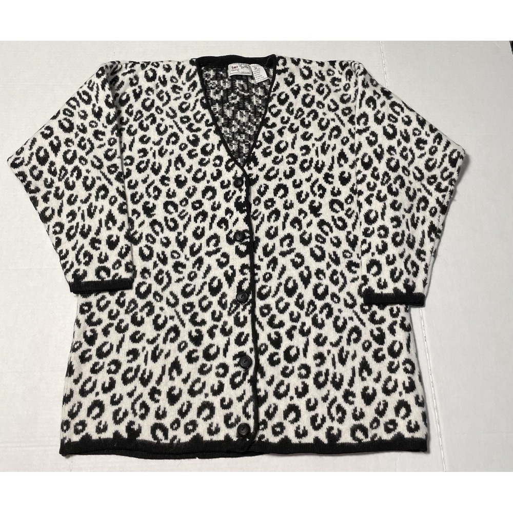 Maglia Donna Sweater Women's Medium Angora Rabbit Hair Cardigan Leopard Italy